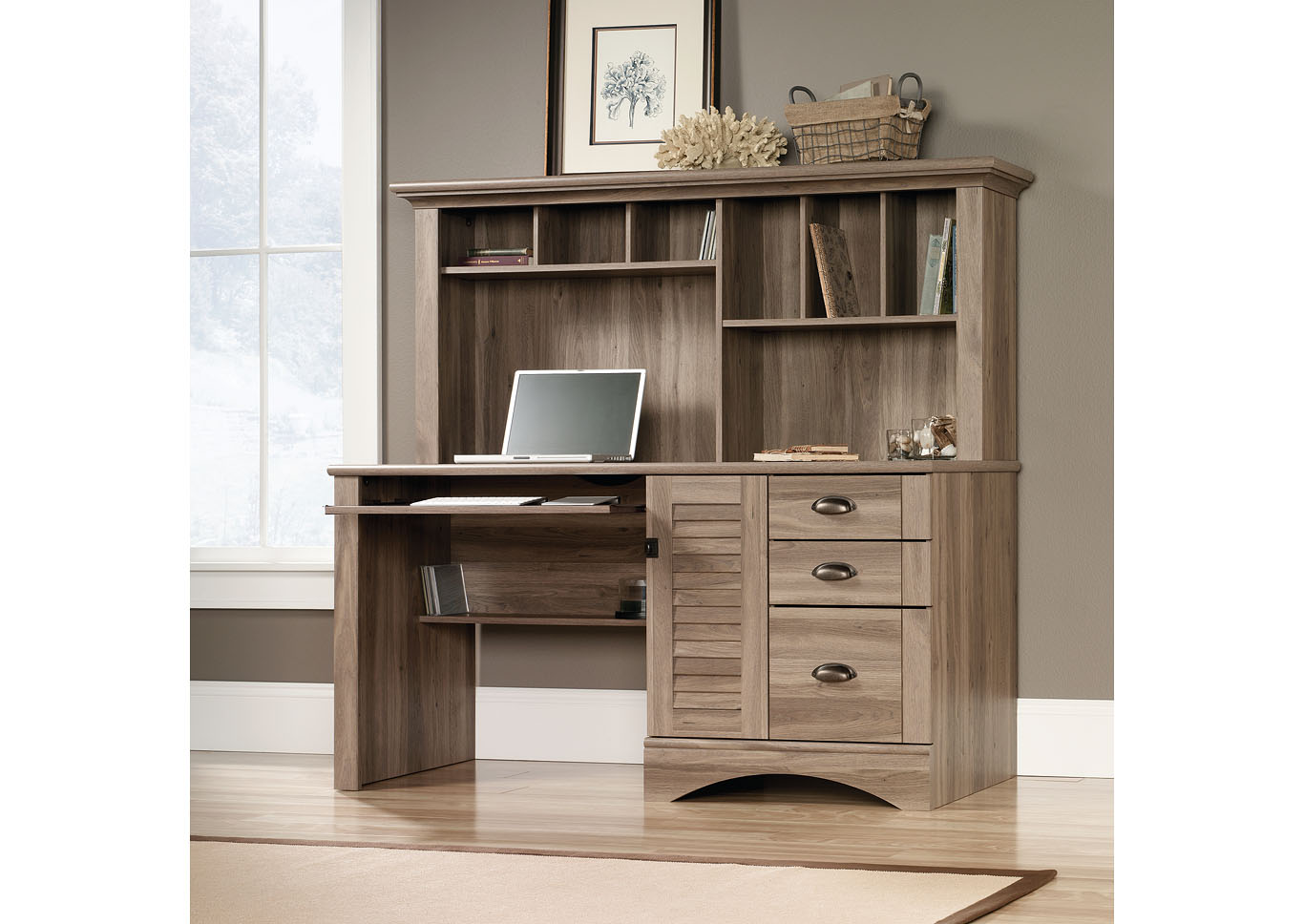 Harbor View Salt Oak Computer Desk W/Hutch,Sauder